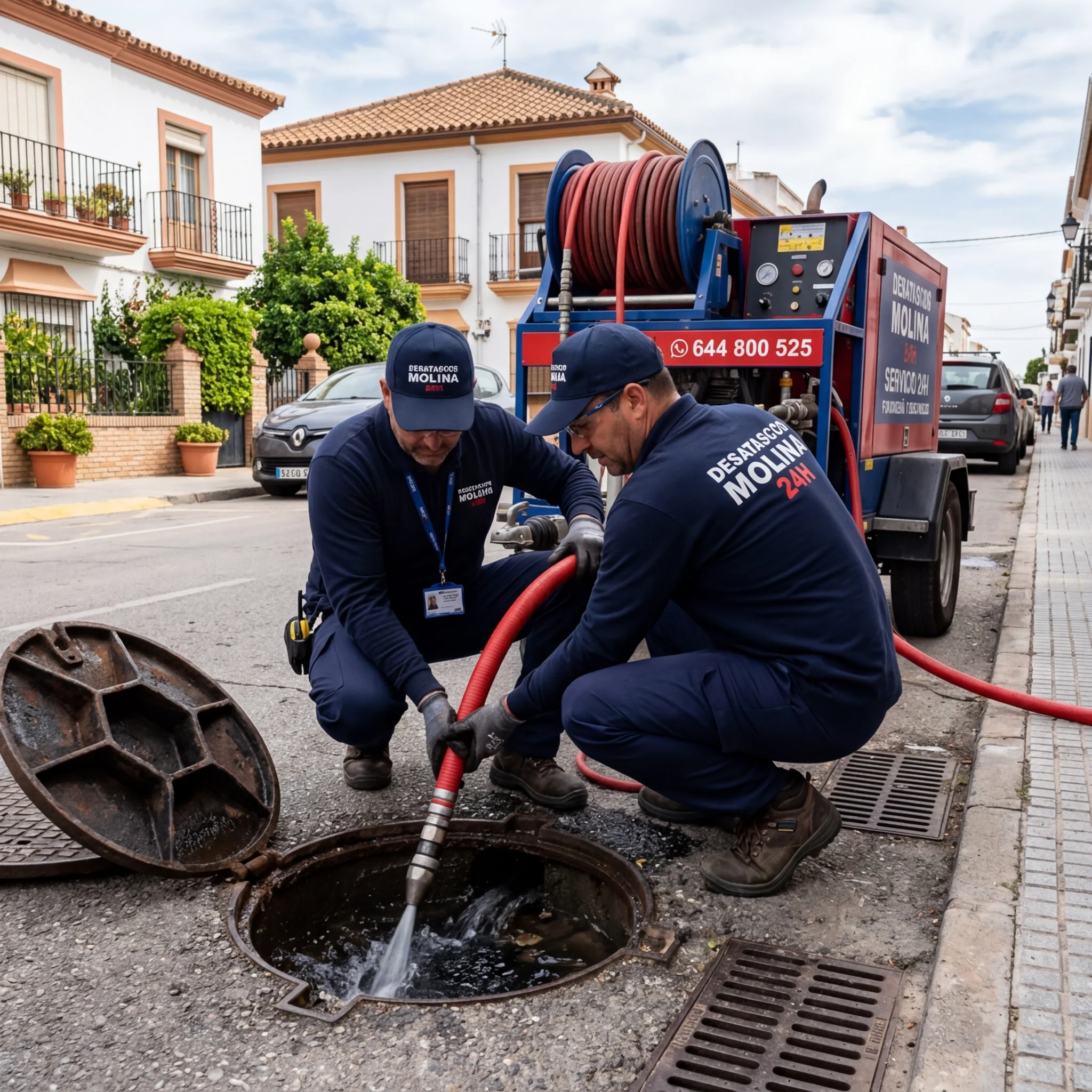 Técnico Desatascos Molina 24 usando hidrojetting para desatascar colector en Molina de Segura
